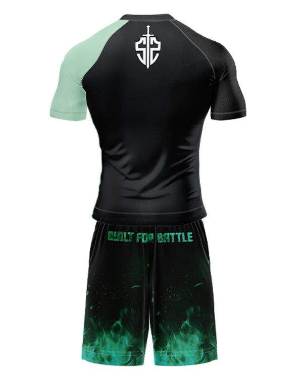 SASIB Forest Sword Rashguard (Half Sleeves Green) + SASIB Inferno MMA Shorts (Green)