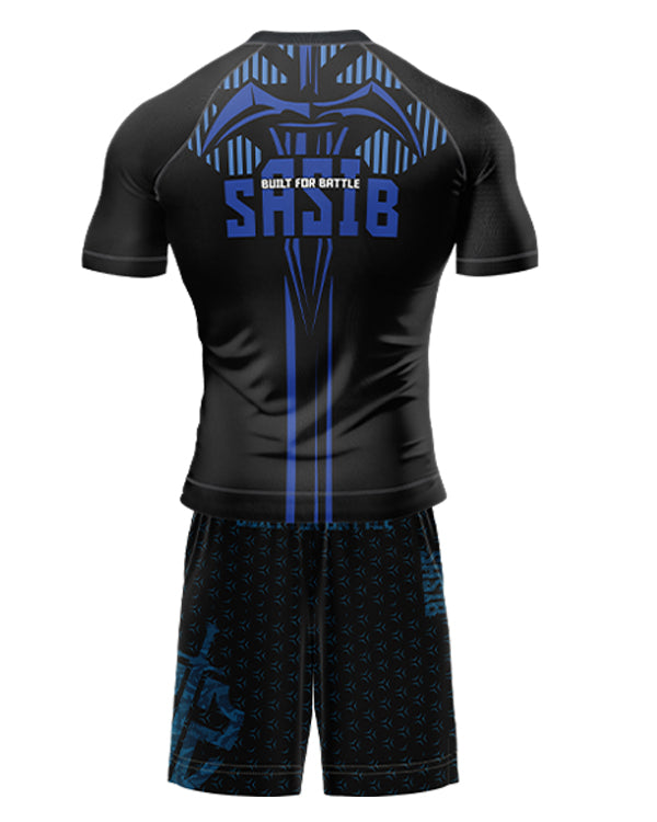 SASIB Sapphire Shield Rashguard Compression - Half Sleeves Blue + SASIB Shield TRAINING Shorts - Blue