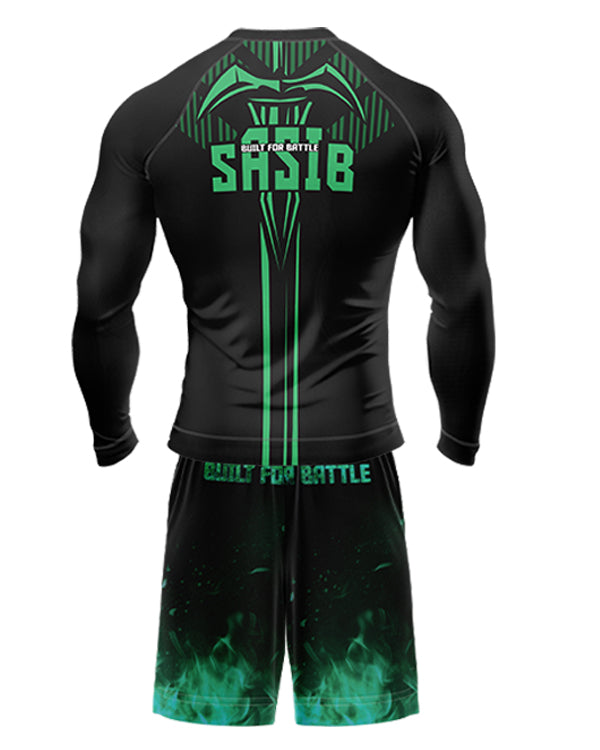 SASIB Forest Shield Rashguard - Half Sleeves Green + SASIB Inferno MMA Shorts - Green