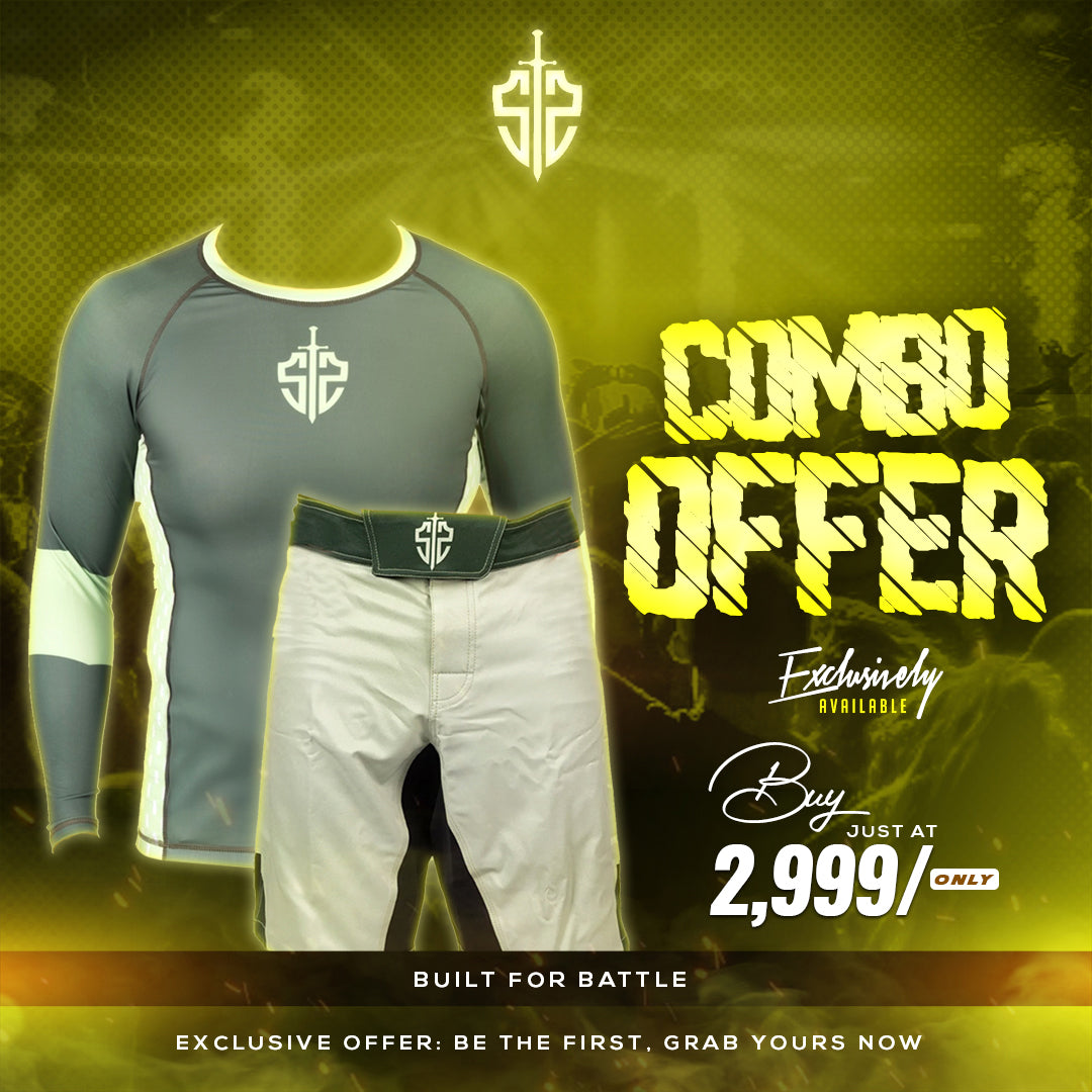 SASIB Sage Full Sleeve Rashguard + MMA Shorts - Green Combo Offer